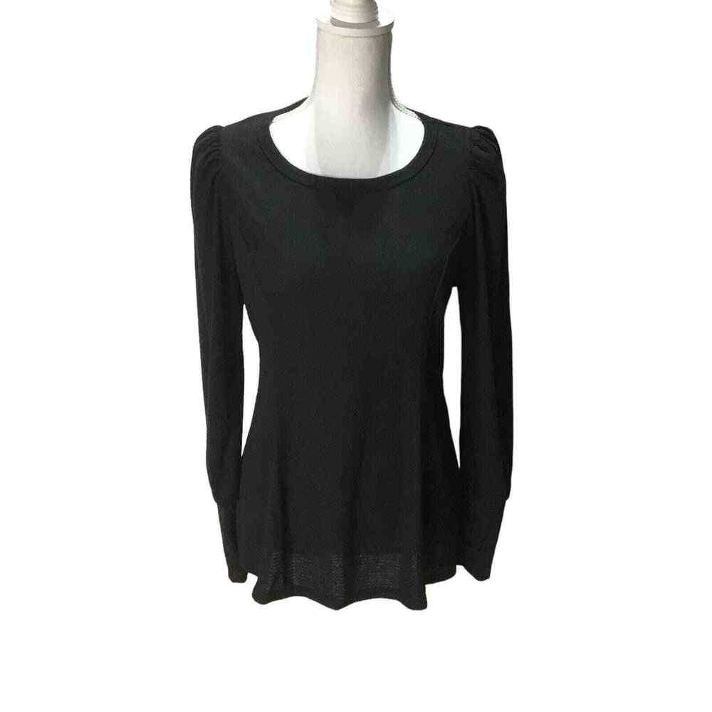Status By Cheanult Women’s Black Puff Shoulder Long Sleeve Top Size M NWOT